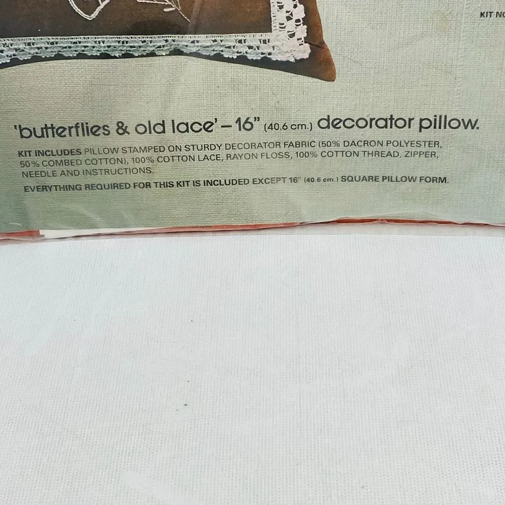 Bucilla Needlecraft 3351 Coral Butterflies &‎ Old Lace Pillow Kit 16
